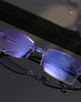 Stylish Frameless Diamond Cut Edge Reading Glasses with Anti-Blue Light Protection, Perfect for Fashionable Eye Care and Daily Use - learnconnecthub